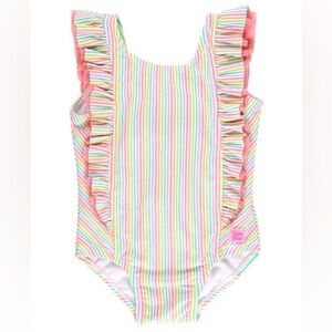 RuffleButts Seersucker Waterfall One Piece Swimsuit pastel bow rainbow girls